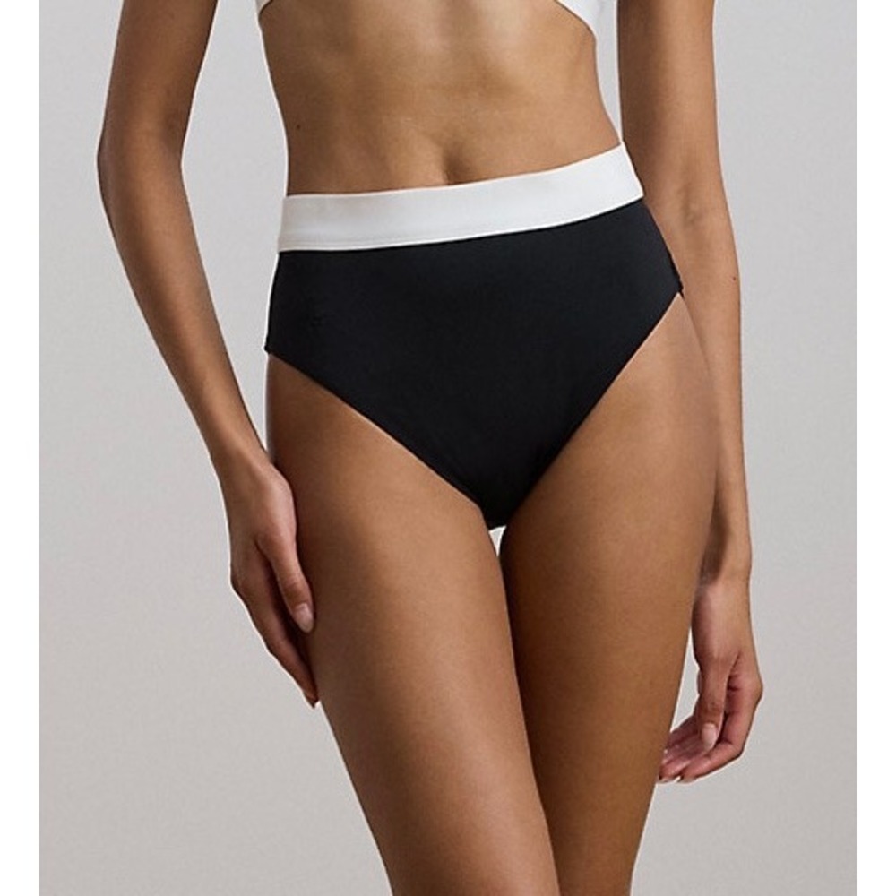 Lauren Ralph Lauren Two-Tone High-Waisted Bikini Bottom in Black White Size 8